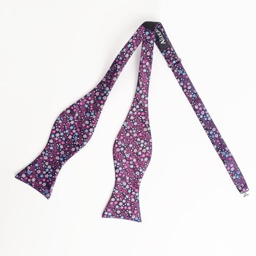 Alizeal Mens 2pcs Classic Floral Pattern Self-tied Bow Tie and Handkerchief Set - color: 045-magenta+blue