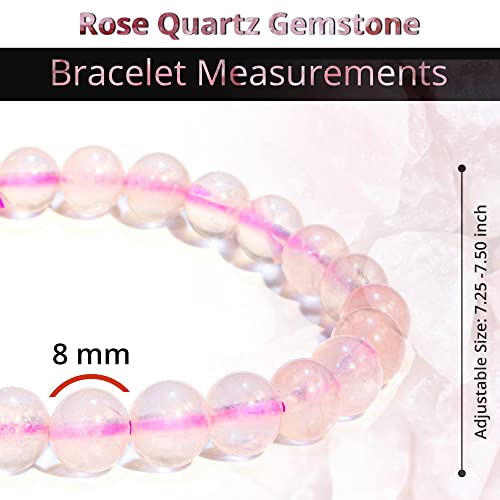 ANAYA AGATE Healing Crystal Bracelet for Women and Men – 8mm Round Beaded Bracelet for Men and Women – Unisex Stretchy Gemstone Bracelet for Healing and Protection - color: Rose Quartz