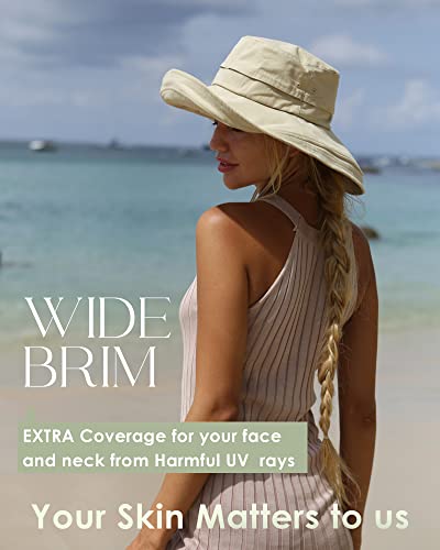 Sun Hats for Women Gardening Hat Wide Brim Ponytail Beach Sun Protection Breathable Cotton Summer Hat with Fold-Up Brim - color: Beige