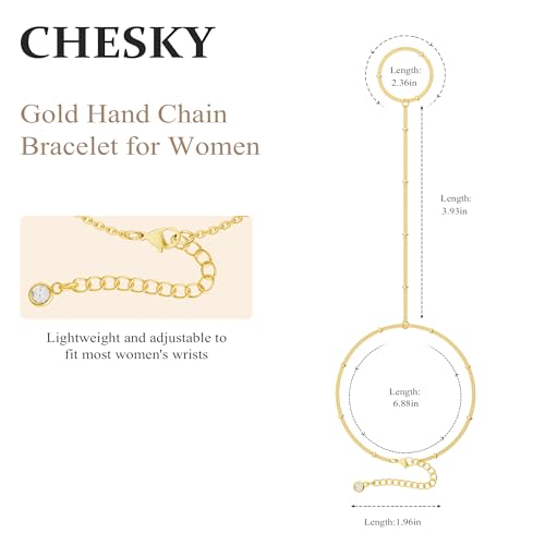 CHESKY 14k Gold Plated Hand Chain Bracelet for Women Trendy, Dainty Ring Bracelets Hand Chain Finger Nail Bracelet Simple Gold Hand Jewelry for Women Gifts - style: Bead