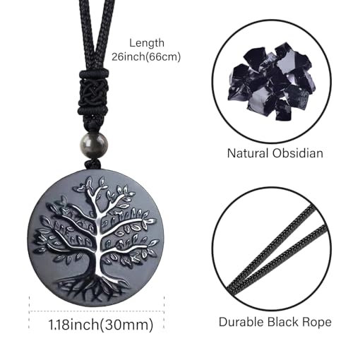 Obsidian Tree of Life Necklaces Orgonite Healing Crystal Stone Pendant Necklace for Spiritual Healing and Meditation Energy Talisman Sacred for Men Women - color: Black obsidian 1