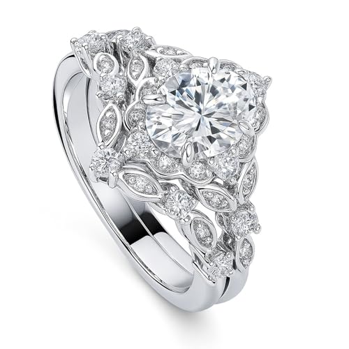 BERRICLE Sterling Silver CZ Halo Wedding Engagement Rings for Women, Oval Cut Cubic Zirconia, 1-3 Piece Sets, Pink/Blue/Clear - style: 2 Piece Set, Clear