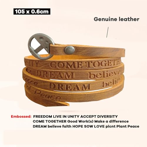 Rantanto Genuine Leather Wrap Bracelets Trendy Western Stackable Cuff Adjustable Boho Layered Bracelet Jewelry For Men Women - color: Brown Stamped Words