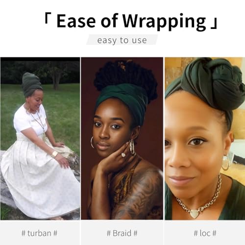 Head Wraps for Black Women, Breathable Headwrap Soft Long Hair Wraps Wide Headscarves for Locs Braids - color: Dark Green