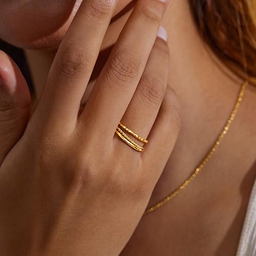 Gokeey Gold Rings for Women Non Tarnish, Dainty 14K Gold Plated Stackable Thin Thumb Ring Set Trendy Pinky Wedding Bands Engagement Rings for Women Size 4 5 6 7 8 9 10 11 - color: Gold, size: 8