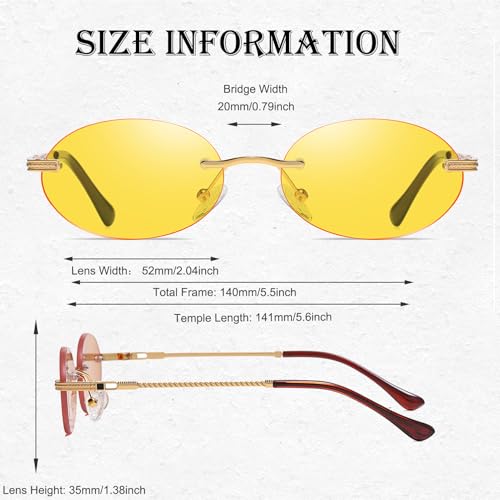 Retro Oval Sunglasses Rimless Small Round Glasses Frameless UV400 Men Women Fashion Shades - color: Yellow