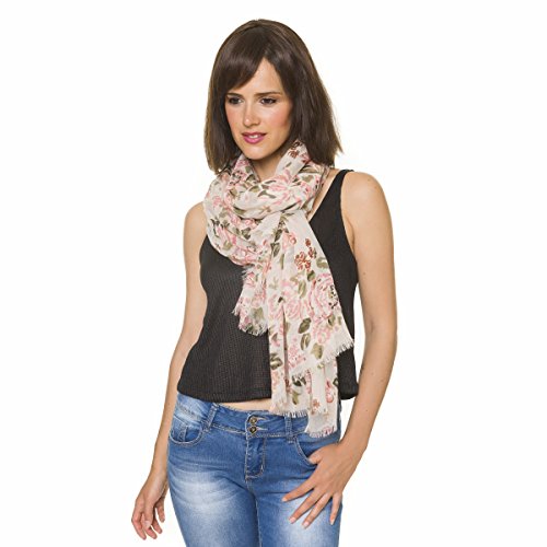 MELIFLUOS DESIGNED IN SPAIN Scarf for Women Lightweight Floral Flower Scarves for Summer Fall Shawl Wrap - color: Barcelona Collection 4 - Beige Pink Floral