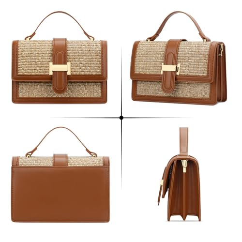 KKXIU Crossbody Bags for Women - Top Handle Purses for Lady, Leather Handbags Shoulder Clutch with Adjustable Shoulder Strap - color: A-brown