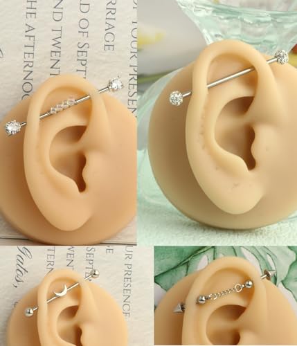 Suotarn 14G Industrial Piercing Jewelry For Women Men Stainless Steel 38 Industrial Barbell Long Cartilage Helix Conch Earrings Stud 14G Gauges Industrial Jewelry Butterfly Heart Cool 7-18pcs - color: mix style 17pcs