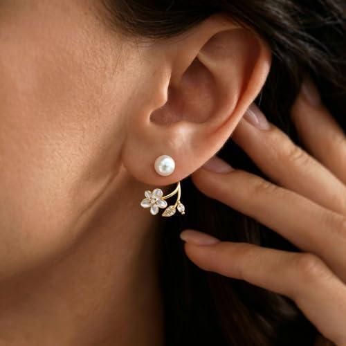 Pearl Earrings for Women, 14k Pearl Drop Dangle Earrings Gold Earrings for Women Trendy Cute Prom Bridal Earring Flower Long Earring Wedding Jewelry - color: style-6
