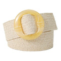 beltox fine Women PP Straw Braided Elastic Belt Solid Color with Round Buckle - color: Khaki, size: XS-XL(28-40 inch stretch range)