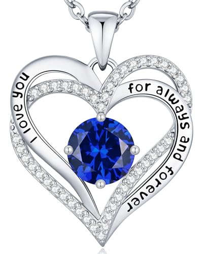 CDE Engraved Forever Love Heart Birthstone Necklace Jewelry Gifts for Women | Hypoallergenic,Nickel-Free & Lead-Free,3 x 3 mm 5A CZ Heart Pendant,Anniversary Christmas Birthday Gift for Girlfriend Wife - color: Birthstone-09-Sept, style: Rhodium Plated-Br