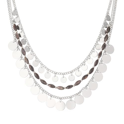 Noessla Layered Beaded Chunky Necklace for Women Boho Two-color Shell Statement Necklace Fashion Collar Costume Jewelry Gifts for Mum - color: 94-Black