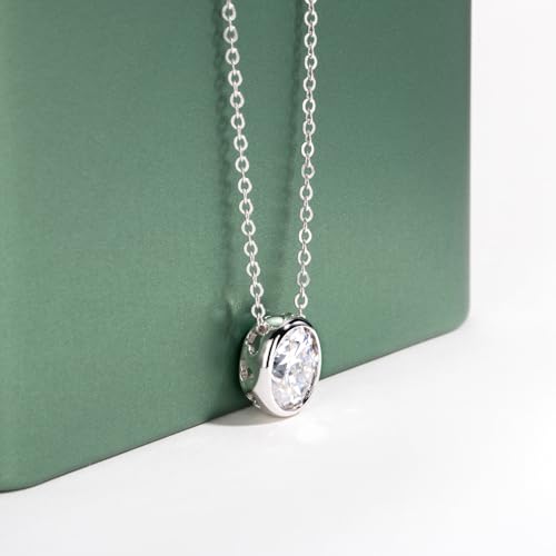 Moissanite 0.5-3ct Necklaces 18K White Gold Plated 925 Sterling Silver Bezel Set Round Cut D Color VVS1 Lab Created Diamond Solitaire Pendant Necklace for Women Men GRA Certified - style: Bezel Set Oval Cut