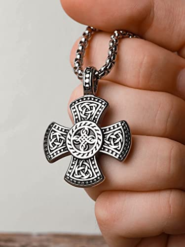 HAQUIL Celtic Cross Necklace, Stainless Steel Celtic Knots Triquetra Cross Pendant, Box Chain, Celtic Jewelry Gift for Men and Women