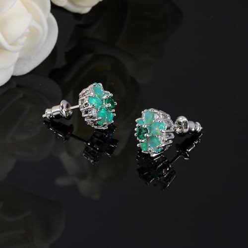 CiNily Flower Earrings,Opal Stud Earrings Sterling Silver or White Gold/Rose Gold Plated Ladies Flower Stud Earrings Cute Unique Earrings for Girls - color: Green Opal