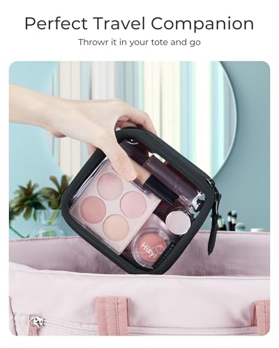 BAGSMART Mini Clear Makeup Bag for Women Portable Travel Toiletry Bag, Cute Small Water-ResistantCosmetic Bag TSA Approved Clear Makeup Case Pouch with Zipper for Car Essentials(Black) - color: Black, size: Small