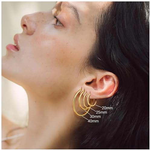 14K Gold Hoop Earrings for Women 14K Gold Earrings for Women Gold Hoop Earring for Womens Hoops Understated Elegance with Smooth Lines Hoops Earring for Womens 20/25/30/35/40/50 mm - size: 20MM