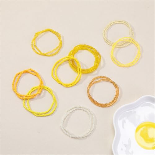 Fuqimanman2020 18Pcs Boho Stackable Beaded Bracelets for Women Colorful Handmade Multilayered Rice Beads Anklets Set Summer Beach Bohemian Jewelry Gift - color: Style 2 Yellow
