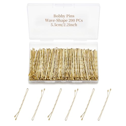 QIUTIMIY 200 Pcs 2.2 Inch Wave-Shaped Bobby Pins Golden Metal Hair Pins Hair Accessories for Women Stylists Hair Sticks Girl - color: Gold, size: Wave-2.2in