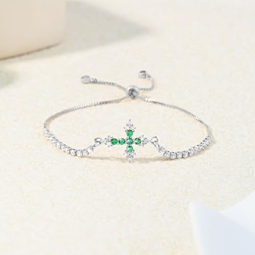 VIBILIA Bracelets for Women, Cross Bracelets for Women Trendy, Dainty Tennis Bracelet, Catholic Gift for Mom Daughter Wife Sister Friend, Communion Gift on Birthday Valentine's Day Easter Mother's Day - color: J. Silver-Green