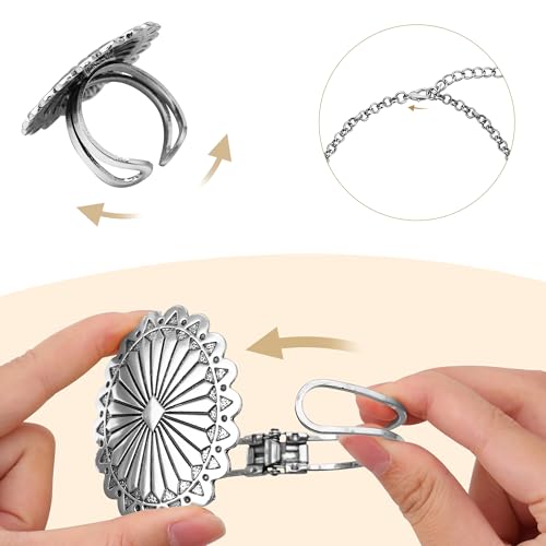 4 PCS Western Turquoise Jewelry for Women Boho Vintage Navajo Pearl Necklace Earring Bracelet Ring Set Country Cowgirl Accessories for Gift - color: J-Silver