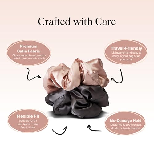 Kitsch Satin Hair Scrunchies for Women, Softer Than Silk Scrunchies for Hair - No Damage Satin Hair Ties, Ponytail Holders | Ideal Gifts for Women, 2pc (Blush/Charcoal) - color: Blush/Charcoal