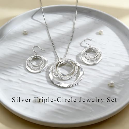 Necklace and Earring Sets for Women, Bohemian Style Jewelry Collection with Gold Silver Bronze Colors, Round Pendant Design for Daily Wear and Special Occasions, Jewelry Sets for Women - color: Silver