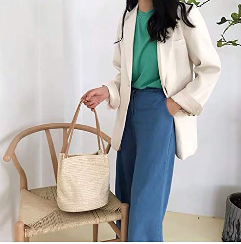 Aphoraeny Straw Beach Bag Buckets Totes Handbag Shoulder Tote Bag Straw Purse Summer Purse Women Summer Handbag - color: A-light Beige