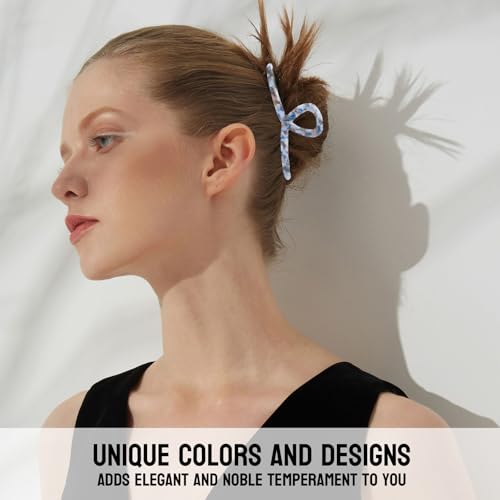 MEDOCA Large Metal Hair Clips - Claw Clip for Thick Long Hair – Women's Strong Spring Non-Slip Claw Clip Elegant Acetate Hair Accessory - color: Blue and white