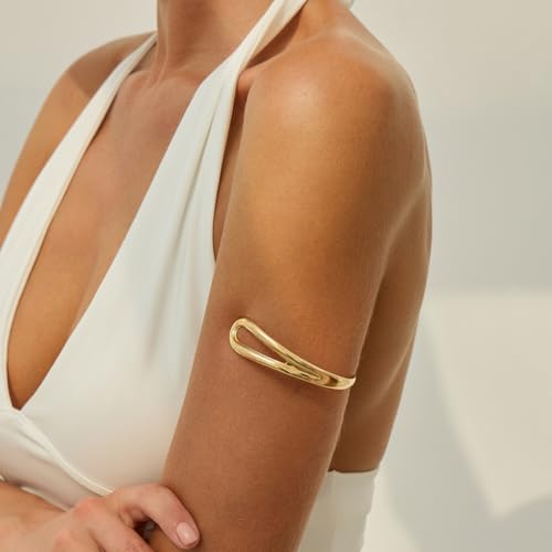 Arm Cuff for Women Gold Upper Arm Bracelet Minimalist Adjustable Cuffs Bangle Punk Dress Jewelry - style: Gold B