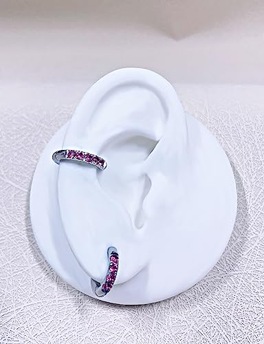 316L Surgical Stainless Steel Huggie Hoop Earrings with Cubic Zirconia, 10G 12G 14G 8-20mm Cartilage Lobe Earrings, 14G Piercing Jewelry - style: 10G 8mm Silver with Pink CZ