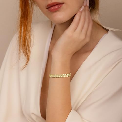Tennis Mesh Bracelet 14K Gold/Sterling Silver Plated Copper Dainty Adjustable Heart Clover Butterfly Charm Hand Bracelets for Women Brides Stackable Fashion Jewelry Wedding Prom Gift - style: B-GD
