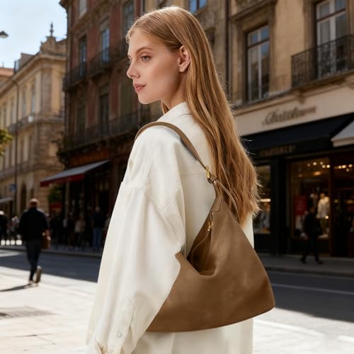 Suede Hobo Bag For Women,Vintage Shoulder Crossbody Purse,Fause Suede Handbag 2 Adjustable Straps,Lightweight Soft - color: Khaki