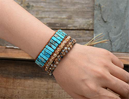YGLINE Boho Handmade Wrap Leather Tube Crystal Stone Bracelet for Women - color: blue jasper