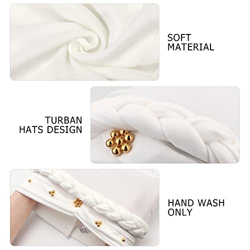 African Women Turban Caps Pre-Tied Twisted Turbans Head Scarf for Women Hair Wraps Cover Beanie Cancer Chemo Headwear - color: 1 Pack Twisted Braid: Gold Bead White