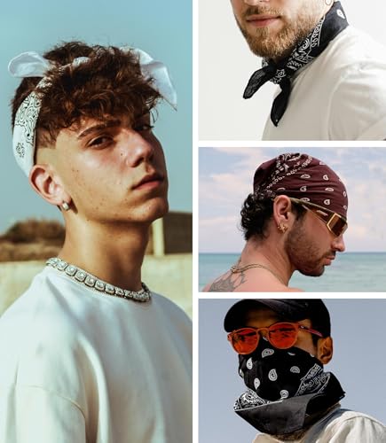 Bycc Bynn Large 27" x 27" 100% Cotton Bandanas - Set of 4 - color: White+brown+navy Blue+black