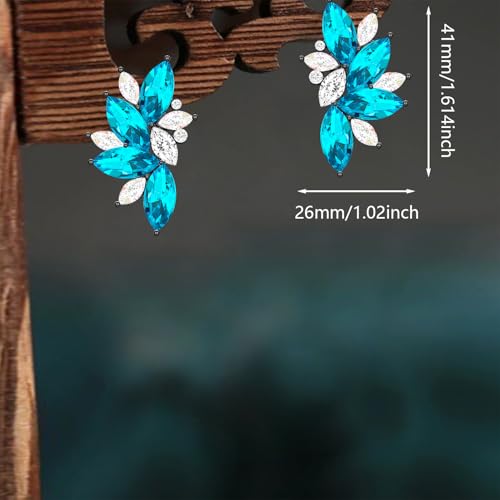 Bohemian Statement Sparkly Colourful Fancy Rhinestone Crystal Flower Dangle Drop Stud Earrings Vintage Wedding Bridal Prom Earrings for Women - color: Lake blue