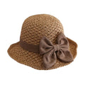 Womens Straw Hat Foldable Wide Brim Floppy Beach Sun Hats, Bucket Cap with Bowknot for Girls - color: Khaki