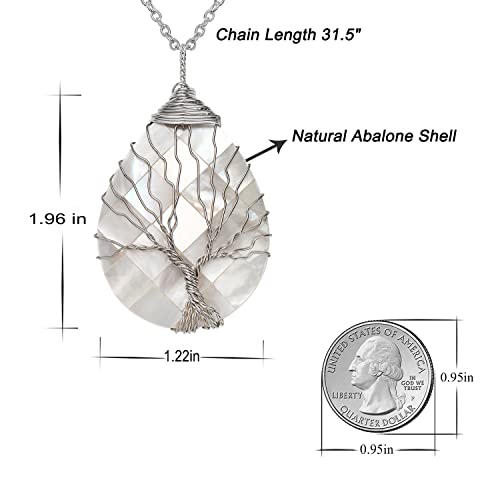 sedmart Tear Drop Abalone Shell Pendent Necklace Wire Wrap Abalone Shell Tree of Life Pendant Necklace Fashion Necklace Jewelry for Women handmade necklace mothers day necklace for mom jewelry - color: A5 White Abalone
