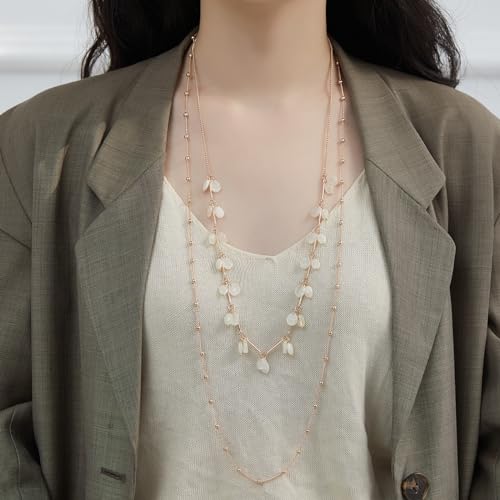 BULINLIN Layered Long Necklaces for Women Long Beaded Chain Necklace CostumeJewelry Mothers Day Gifts for Mom - color: White