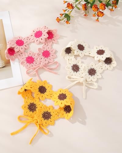 HAIMEIKANG Hippie Hair Bandanas Headbands for Women Boho Headband Knit Hair Bands Floral Head Wrap for Girls(Beige + Pink + Yellow) - color: Beige + Pink + Yellow