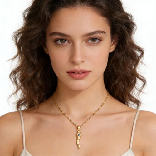 INFUSEU Italian Horn Necklace with Evil Eye for Women Protection Good Luck Gifts - color: Gold, style: Style B