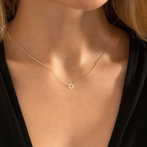 VRIUA Gold Necklace for Women - 14K Gold Plated Dainty Italian Horn Star of David Butterfly Bow Sun Lotus Volleyball Baseball Cowboy Boots Necklace Jewelry Everyday for Women - style: Star of David