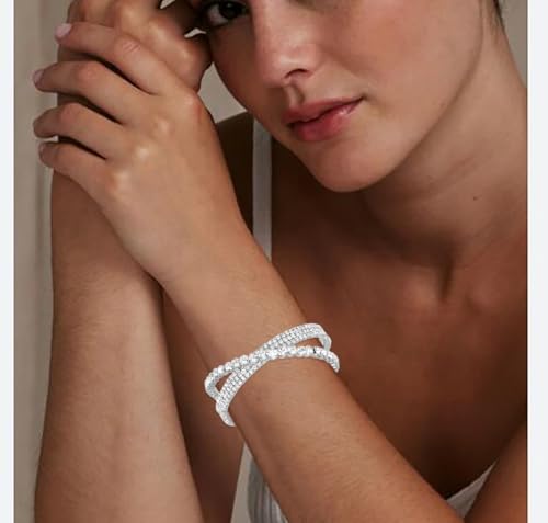 Rhinestone Bracelet for Women MultiLayer Crystal Cuff Bracelet Strand Layered Bracelet - color: Silver 8