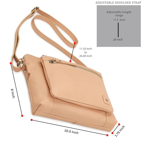 Leather Crossbody Bags for Women Small Soft Genuine Pebbled Sling Shoulder Handbag Crossover Purse with Full Adjustable Strap (Nude Nappa) - color: Nude Nappa