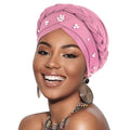 African Women Turban Caps Pre-Tied Twisted Turbans Head Scarf for Women Hair Wraps Cover Beanie Cancer Chemo Headwear - color: 1 Pack Twisted Braid: Gold Bead Pink