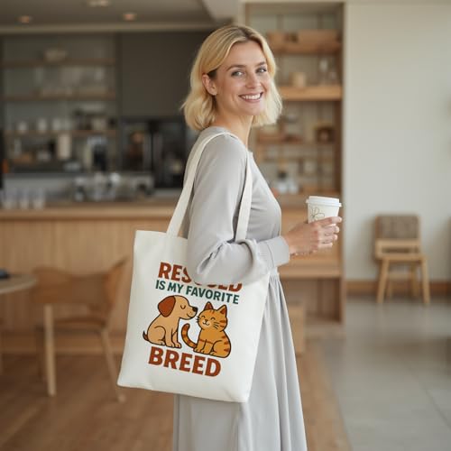 itgowisa Canvas Tote Bag for Women, Tote Bag with Zipper Inner Pocket, Zippered Canvas Bag for Shopping Work Grocery Everyday - style: Adoptdontshop