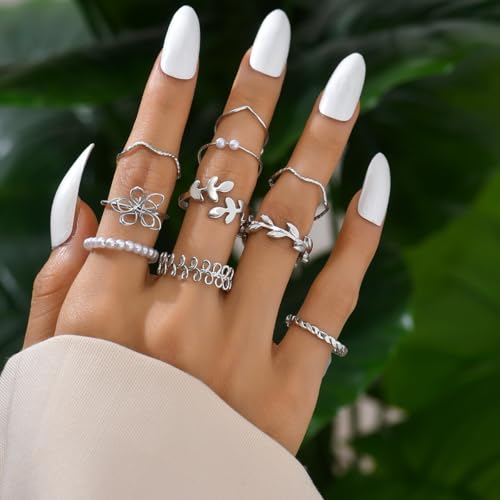 Gold Stackable Rings Set Moon Star Design Adjustable Rings for Everyday Wear Mid FingerPinky Ring Trendy Jewelry Gifts - color: H1