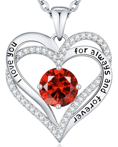 CDE Engraved Forever Love Heart Birthstone Necklace Jewelry Gifts for Women | Hypoallergenic,Nickel-Free & Lead-Free,3 x 3 mm 5A CZ Heart Pendant,Anniversary Christmas Birthday Gift for Girlfriend Wife - color: Birthstone-01/07-Jan/July, style: Rhodium Pl